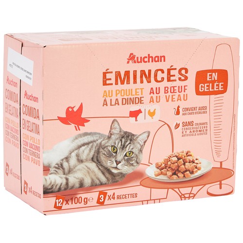PRODUCTO ALCAMPO Comida húmeda para gatos de gelatina de carne 12 x 100 g.