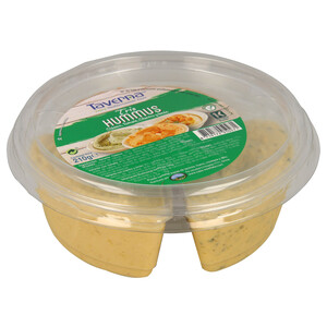 Imagen de TAVERNA Humus de tres variedades (clásico, tomate y cilantro y limón) TAVERNA 210 g.