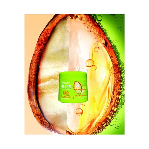 FRUCTIS Liso y brillo de Garnier Hidra liso Mascarilla capilar fortificante para cabello rebelde o difícil de alisar 300 ml.