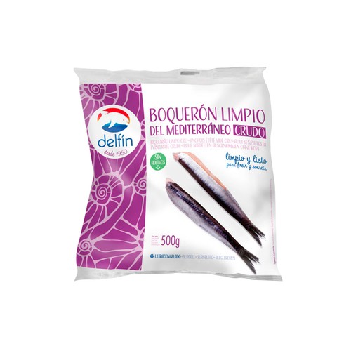DELFÍN Boquerones limpios del Mediterraneo, sin aditivos, ultracongelados y listos para freir DELFÍN 500 g.