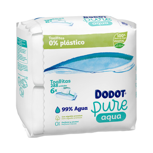 DODOT Toallitas húmedas para bebé, con algodón orgánico DODOT Aqua pure 6 x 48 uds.