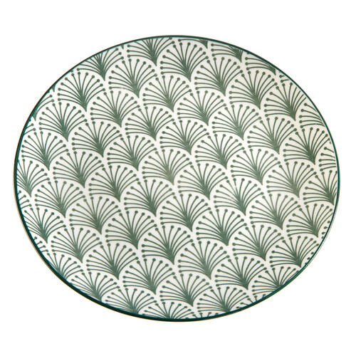 Plato de postre redondo de porcelana con diseño vintage color verde, 19cm., Palm VERSA.