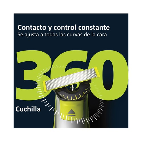 PHILIPS Oneblade 360_cara Maquinilla que recorta, perfila y afeita cualquier longitud de barba.