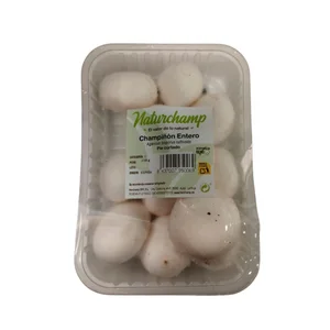 Champiñones con pie cortado barqueta de 250 g.