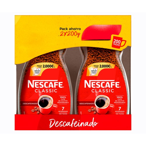 Café soluble descafeinado NESCAFÉ 2 uds x 200 g.