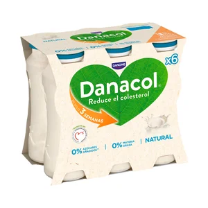 DANACOL Leche fermentada desnatada con edulcorantes,esteroles vegetales añadidos y sabor natural de Danone 6 x 100 g.