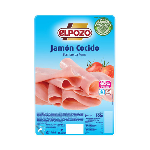 EL POZO Jamón cocido sin gluten y sin lactosa, cortado en lonchas EL POZO 100 g.
