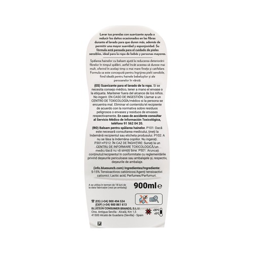 LA ANTIGUA LAVANDERA Suavizante talco delicado 900ml 45 lavados.