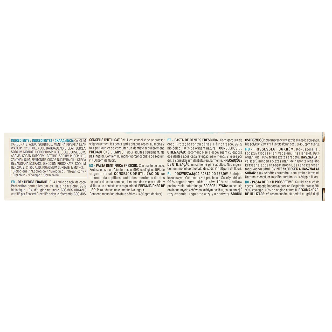 COSMIA Bio Pasta de dientes anticaries con aceite de coco 99% ecológico 75 ml.