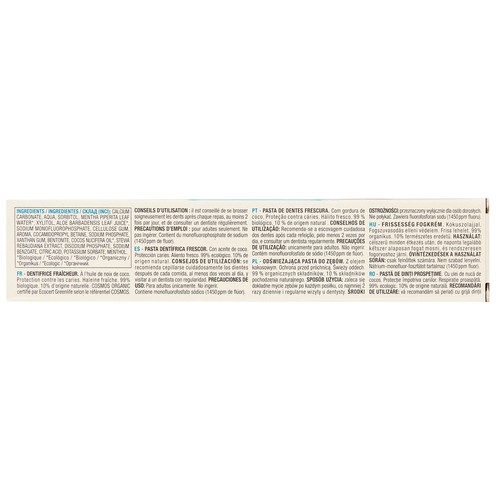 COSMIA Bio Pasta de dientes anticaries con aceite de coco 99% ecológico 75 ml.