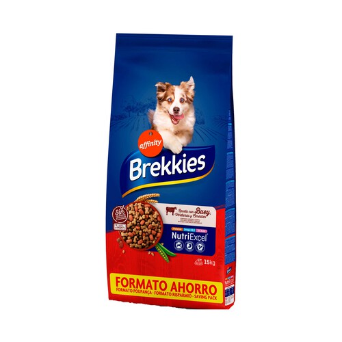BREKKIES Comida para perros a base de buey verduras y cereales BREKKIES 15 kg.