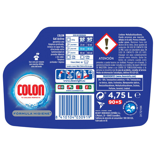 COLON Detergente en Gel Activo para blancos y colores 95 lav. 4,75l.