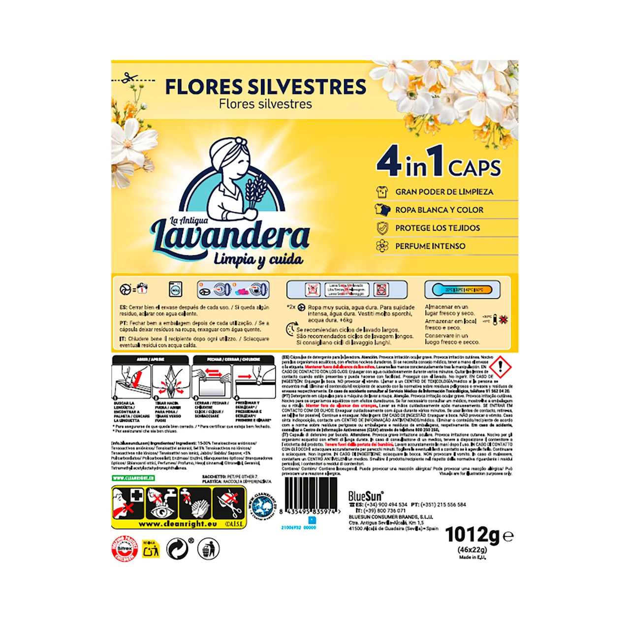 Detergente en cápsulas 4 en 1 con aroma a flores silvestres 46 uds.