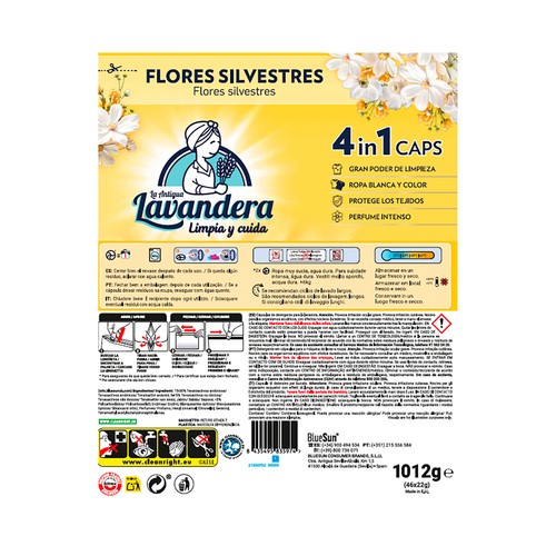 LA ANTIGUA LAVANDERA Detergente en cápsulas 4 en 1 con aroma a flores silvestres 46 uds.
