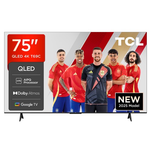 Televisión 165,1 cm (65") QLED TCL 75T69C, 4K, Google Tv, Bluetooth, Dolby vision/atmos, HDR, 3 HDMI, USB, 60 Hz