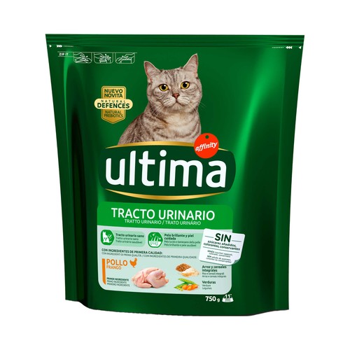 ULTIMA Alimento para garos adultos a base de pollo, especial tracto urinario 750 g.