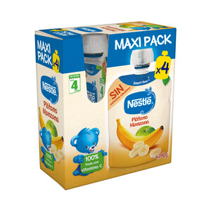NESTLÉ Bolsitas de fruta (plátano y manzana) a partir de 4 meses Nestlé 4 x 90 g.