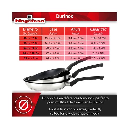 Sartén Pir Inox de 18 cm, de acero inoxidable especial para inducción, MAGEFESA