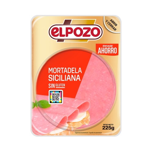 Mortadela siciliana cortada en lonchas, elaborada sin gluten EL POZO 270 g.