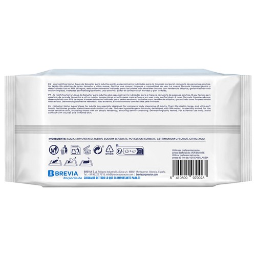SALUSTAR Natur aqua Toallitas húmedas hipoalergénicas para adultos, aptas para pieles sensibles con tendencia atópica 20 uds.