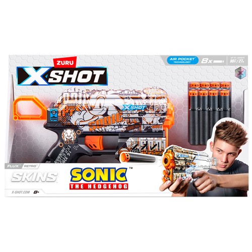 ZURU Xshot, Lanzadora Skins Flux Sonic The Hedgehog modelos surtidos, 8 dardos +8 Años