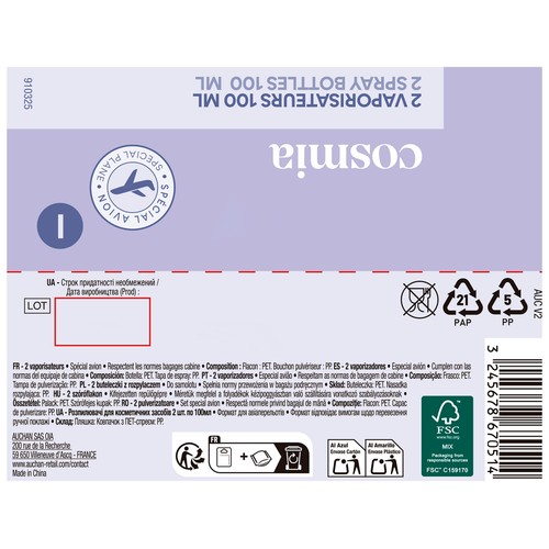 COSMIA Vaporizadores (100 ml) vacios, especial avión 2 uds.