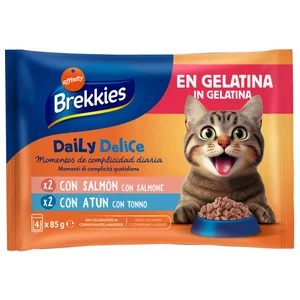 BREKKIES Comida húmeda en gelatina con salmón y atún 4X85gr