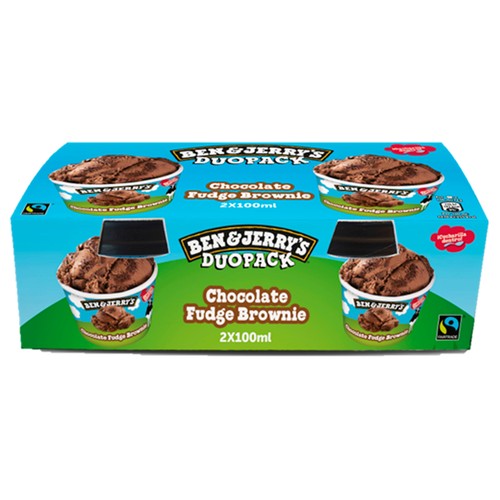 BEN & JERRY´S Duo pack Tarrinas de helado de chocolate con trocitos de brownie 2 x 100 ml.