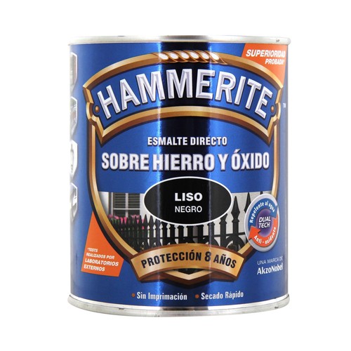 Bote de 0.75l. de esmalte negro brillante antióxido para metales, uso exterior HAMMERITE.