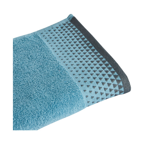 Toalla de lavabo 100% algodón color azul con cenefa triángulos, 500g/m² ACTUEL.