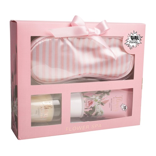 GIRL POWER Set de baño con loción corporal (100 ml.), vela perfumada (55 g.) y antifaz GIRL POWER Flower spa.