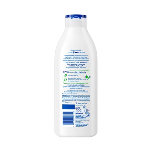 NIVEA Loción corporal (body milk) hidratante con aloe vera para pieles normales a seca 400 ml.