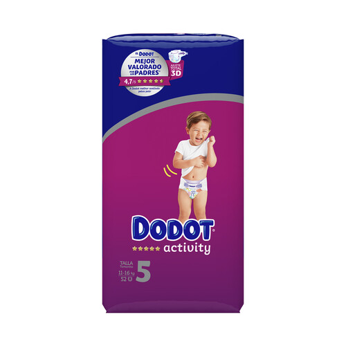 DODOT Pañales talla 5 para niños de 11 a 16 kilogramos DODOT Activity 52 uds.