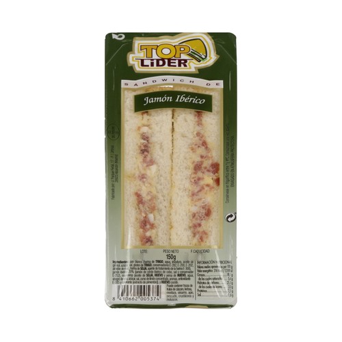 TOP LIDER Sandwich de pan blanco con jamón ibérico de cebo, mayonesa y huevo cocido 150 g.