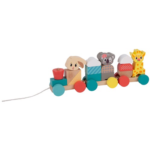 Tren de madera Leo de 30cm con piezas apilables de madera FSC, ONE TWO FUN ALCAMPO.