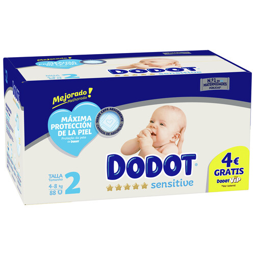 DODOT Pañales talla 2 para bebes de 4 a 8 kilogramos DODOT Sensitive 88 uds.