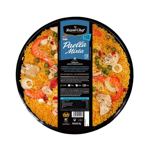 ROYAL CHEF Paella mixta sin gluten, lista para calentar y comer 1 kg.