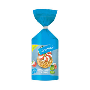 Imagen de BICENTURY Tortitas de maíz con sabor a tomate, queso y albahaca BICENTURY 124 gr.