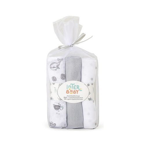 Pack de 3 gasas, pañales de tela, diseño marino, color grisáceo, INTERBABY.