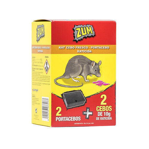 ZUM Caja con 2 cebos frescos exterminadores de ratas y ratones + 2 portacebos ZUM.