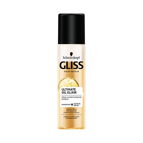 GLISS Acondicionador express en spray, para cabellos castigados o quebradizos GLISS Ultimate oil elixir de Schwarzkopf 200 ml.