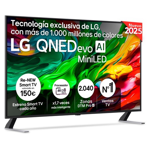 Televisión 139,7 cm (55") LG 55 QNED-MINILED QNED85A6C 4K WEBOS25, Smart TV, con inteligencia artificial, pantalla QNED evo MiniLED,4 HDMI, 2 USB, HDR, HDR10, Bluetooth, color negro.