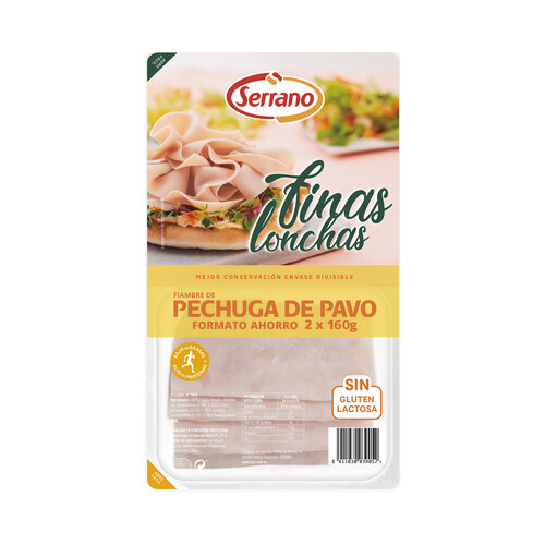 Fiambre de pechuga de pavo cortada en finas lonchas SERRANO 2 x 160 g.