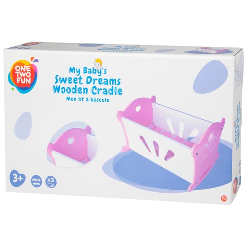 Cuna de madera, accesorio para muñeco bebé de hasta 42 centímetros ONE TWO FUN ALCAMPO.
