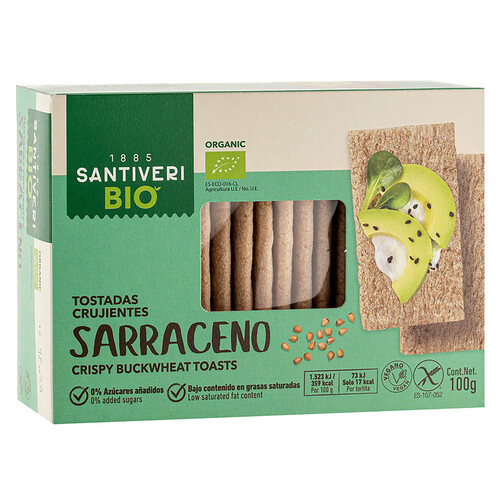 SANTIVERI Tostadas ligeras trigo Sarraceno sin gluten, ecológico SANTIVERI 100 g.
