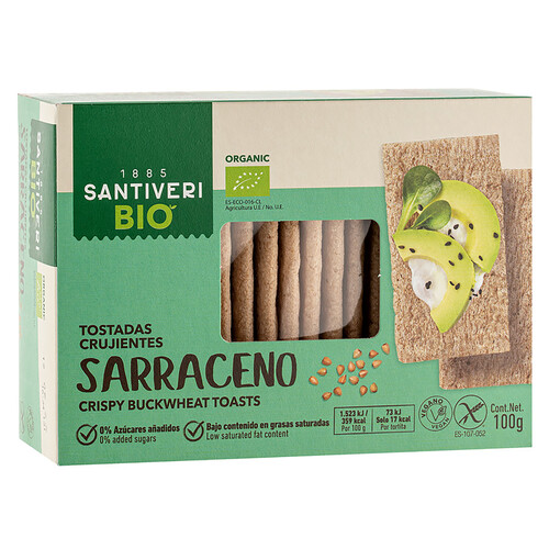 Tostadas ligeras trigo Sarraceno sin gluten, ecológico SANTIVERI 100 g.