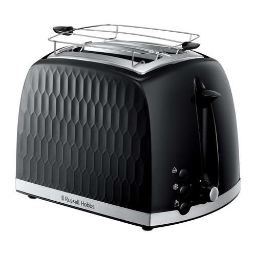 Tostador RUSSELL HOBBS Honeycomb 26061-56, color negro, 2 ranuras, 6 niveles de tostado, soporte calienta pan, función descongelación, recogemigas