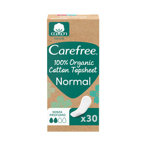 Imagen de CAREFREE Cotton natural Protegeslip normal sin perfume, fabricados con algodón 100% orgánico 30 uds.