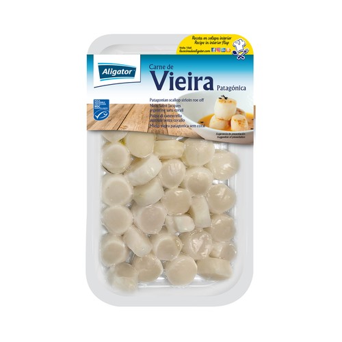 ALIGATOR Carne de Vieira patagónica sin coral 33 / 35 piezas, ultracongelada ALIGATOR 250 g.
