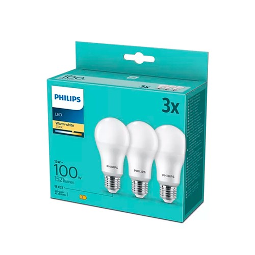 Pack 3 bombillas led 100w a60 e27 cálida . PHILIPS